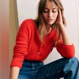 Sézane Gaspard Jumper Cardigan Sweater Super Kid Mohair in Red S